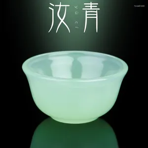 Tasses soucoupes Ru Qing tasse à thé en porcelaine céladon-tasse de Jade humidifiante invité petit verre à thé ensemble Kungfu artisanat clair et lumineux
