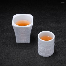 Tazas platillos sellado taza de té maestro oveja grasa jade cerámica blanca liso ardor individual soltero