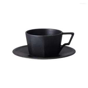 Tasses soucoupes Simple japonais noir blanc en céramique tasse à café à la main thé porcelaine haute qualité tasse à thé et soucoupe II50BYD