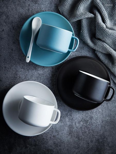 Tazas y platillos, juego de tazas y platillos de café de oficina de MaCeramic Simple, té perfumado con leche, tazas para desayuno, regalo de cumpleaños para parejas, amigos, porcelana