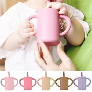 Tasses soucoupes tasse avec paille enfants pailles d'alimentation en eau boisson 180ml Silicone pour enfant en bas âge boire du lait