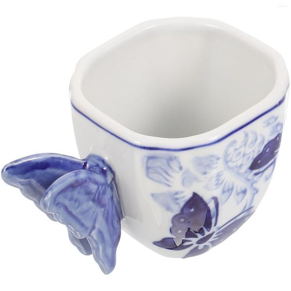 Tazas Platillos Taza de café pequeña Mariposa Taza de té de cerámica Azul Blanco Porcelana Cerámica decorativa