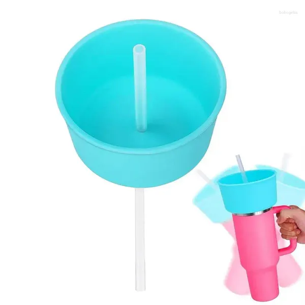 Tasses Saucers Snack Tray Cup Portable 2 en 1 Boire avec une paille réutilisable à l'épreuve du couvercle de couvercle de couvercle en silicone à l'épreuve réutilisable