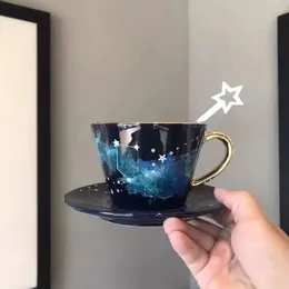 Tasses Saucers Starry Sky tasse et soucoupe combinaison bleu élégant table basse ensemble de vaisselle de bureau