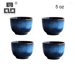 Tasses Saucers Tangpin Big Capacity Ceramic Tea tasse d'ensemble de 4 chinois 5 oz