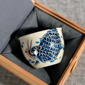 Tasses soucoupes tasse à thé maître carpe japonaise en céramique unique maison ensemble personnel coffret cadeau