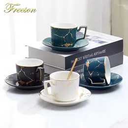 Kopjes schotels thee set marmeren keramische koffieplaat lepel 200 ml Noordse beker matte porselein hooggrade servies espresso