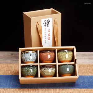 Tasses soucoupes Tenmoku tasse à thé en céramique émaillée de 6 pièces ensemble 70ml dégustation thé vin tasse à café chinois vaisselle ménage verres