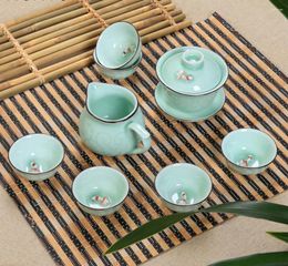 Tasses Saucers thepot 9 thee Set Céramic Tea Mode tasse Bone Chine Gaiwan Sea Porcelaine Filtre