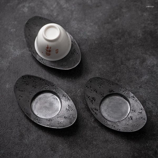 Tasses soucoupes étain soucoupe de haute qualité tapis de thé ton martelé à la main vieux métal antidérapant sous-verres de cérémonie japonais