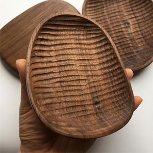 Tasses soucoupes plat en écaille de tortue sculpture sur bois cuillère à thé assiette à collation bûche de noyer noir dessert en bois d'olivier non peint petit bois