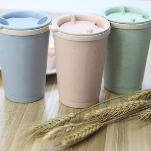 Tasses soucoupes tasse de voyage étanche Double paroi Protection de l'environnement isolation créative fibre de blé paille tasse à café pour