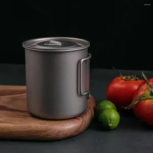 Tasses Saucers Ultralight Titanium Cup Portable Camping Picnic Water Mug avec poignée pliable Boire extérieur