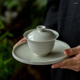 Tasses Saucers Végétation Grey Céramic Sancai Cover Bowl avec pot portant une tasse de trempage de thé antiquaire de grande taille
