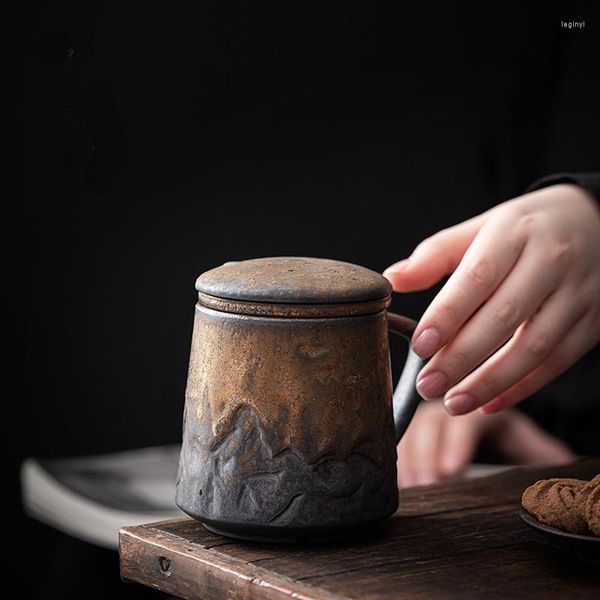 Tasses soucoupes tasse en céramique Vintage ensemble avec couvercle filtre trois pièces tasse à boire de thé de bureau