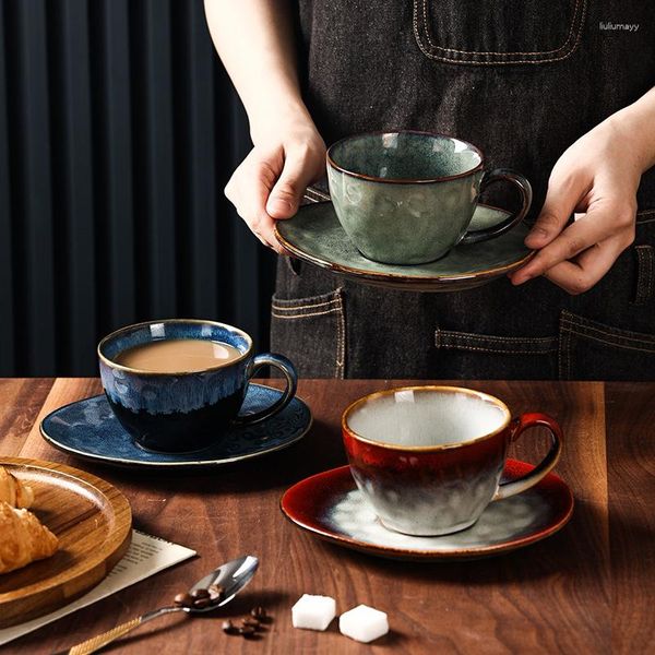 Tasses Soucoupes Tasse À Café En Céramique Japonaise Vintage Et Soucoupe Ensemble Articles À Boire Ménagers Avec Base De Poignée Pour Éviter Les Brûlures