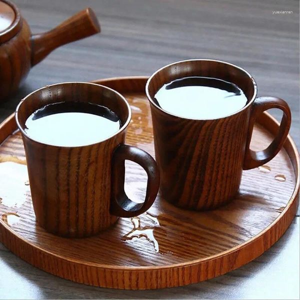 Tazas, platillos, agua, madera, hecho a mano, azufaifo para el hogar, café para decoración, leche, vientre, cerveza, té, barra, mango, taza de cocina de madera grande