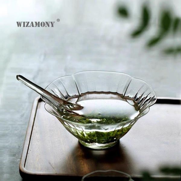 Tasses soucoupes WIZAMONY bol à thé en verre de silicium à haute teneur en bore ménage Imitation chanson pétales commande cuillère