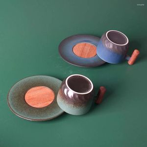Tasses soucoupes manche en bois tasse à café thé japonais glaçage progressif exquis en céramique petit coffret cadeau Anti-brûlure