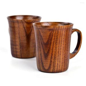 Tasses soucoupes tasse en bois en bois 400ml Grain naturel classique fabriqué à la main de café jus de lait tasse à thé créative style japonais