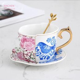 Tasses Saucers Xinchen 2024 Milk à café Masse de café Saucer Spoon Afternoon Tea Tazas de Cafe Set British Creative Ceramic Nordic Pastoral Personality