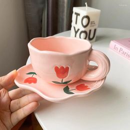 Kopjes schotels Yomdid creatieve koffiekopje schattige melk keramische schotel set thee drinken met handvat praktisch keukendrankware