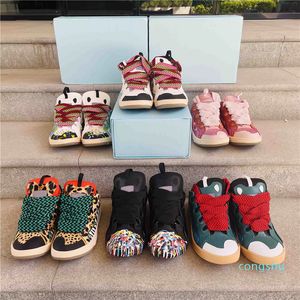 Curb sneakers veterschoenen heren dames kalfsleer schoen klassieke showstijl mesh geweven buitengewone sneaker in reli￫f lederen rubberen platform 35-46 stijl 90s