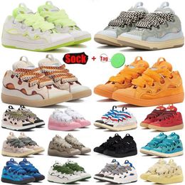 Curb sneakers heren damesontwerper lanvens casual schoenen in reliëf moeder en kind roze schuim luxe nappa kalfsleer suede mesh lopers trainers