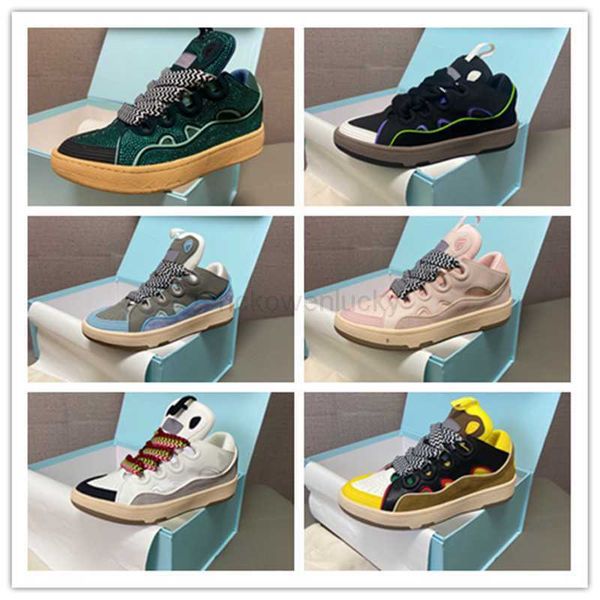 Curb Sneakers zapatos de malla zapatos casuales guían a hombres y mujeres a atar zapatillas extraordinarias de cuero en relieve a zapatillas de deporte de piel de becerro zapatos de suela de plataforma Napa.