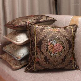 CURCYA Luxe Eerbetoon Zijde Jacquard Decoratieve Kussenhoezen Bloemen Europese Stijl Vintage Satijn Taille Kussenslopen voor Sofa1229S