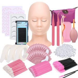 Kit d'extension de faux cils recourbé pour débutant, brosse à cils, pince à épiler, anneau de colle, coussinet pour les yeux, fournitures d'extension de cils, accessoires de cils