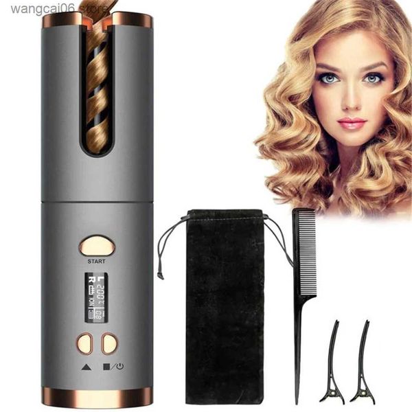 Bigoudis lisseurs ensemble sans fil automatique rotatif bigoudi fer à friser affichage LED température réglable outils de coiffure Wave Styer T231216