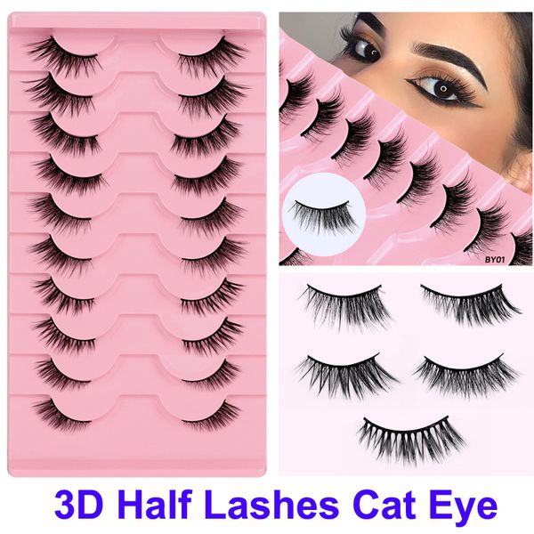 Curling Cat Eye Demi-Cils 3D Faux Cils 10 Paires Courbé Naturel Fluffy Vaporeux Doux Faux Cils Volume Faux Vison Cils Bouclés