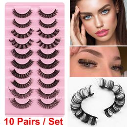Curling Cat Eye Lashes 3D Faux Cils 10 Paires Grand Courbe Naturel Fluffy Wispy Doux Faux Cils Volume Faux Mink Lashes Extension Russe Curly
