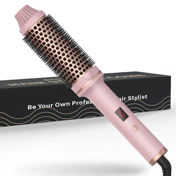 Curling en fer Brush Ceramic Hair Curler Thermal Peigl chauffé rond Round Antiscal Wand Styling 240515