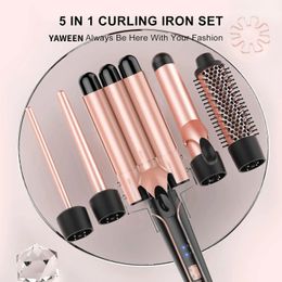 Curling Iron Set 5 in 1 Wand -verwisselbare drievoudige vat en borstel keramische krul 240423