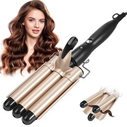 Curling Iron Wand met LCD -temperatuurweergave 1 inch keramische Tourmaline Triple Barrels Coating Hair Curler 240410