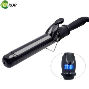 Fer à friser avec revêtement en céramique tourmaline Baguette à friser les cheveux avec pointe isolée anti-brûlure Salon de coiffure Curler Waver Maker 211224