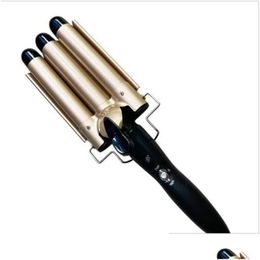 Rizadores 10 unids 110-220V Cerámica profesional Triple Barril Rizador de pelo Waver Egg Rolling Herramientas de peinado Styler Wand Curl Iron Plan DH2ET