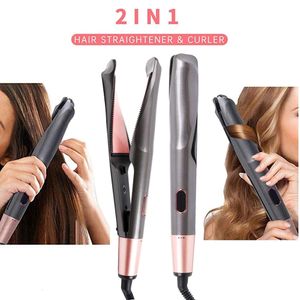 Rizadores Plancha y rizador de cabello 2 en 1 Plancha alisadora torcida Plancha rizadora profesional de iones negativos Calentamiento rápido Plancha plana 231030