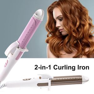 Curling ijzers 2 in 1 mini draagbare keramische haar krultje 28 mm krullen ijzer haar rechte keukenplaten nat droog dubbele gebruik haarstylinggereedschap 230811