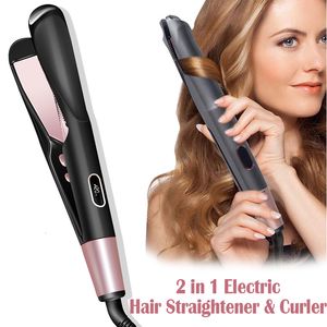 Curling Irons 2 en 1 Pro Twist Hair lissener et Curler Spiral Wave Gold Flat Fer Swinging Styling Tool 230812