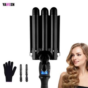 Curling Irons 3 emmers gekrulde ijzeren staven Elektrische professionele keramische haarclip Scroll LCD Bar Fashionable Styling Tool Q2405061