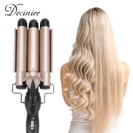 Fers à friser 3 Barrel Fer à friser 25/32mm chauffe rapidement Tourmaline Céramique Triple Barrels Beach Waves Fer à friser Egg Roll Hair Styling Tool 230531