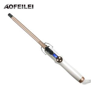 Curling Irons Aofeilei Professional Curling Iron Ceramic Tile Shaft Beauty Styling Tool avec écran LCD 9 mm Curler Q240506