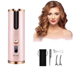 Curling Irons Automatisch curling LED -scherm Elektrische roterende krultang IJzer 5000 mAh Mini Portable Thermostatische elektrische draadloze haarkrullen 230811