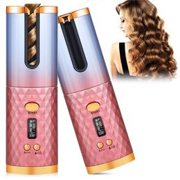 Curling Irons Automatische Hair krullen Curly Machine keramisch draadloze roterende krullen ijzerhaar wankelen toverstaf Curlers USB LADING LED CURLER IRON 230323