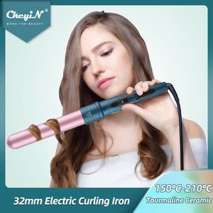 Curling Irons Ckeyin 9mm 32 mm 25 mm Bat Haar krultje Iron Wand Temperatuurafstelling Waivers Taps toelopende Crimp Ryping met handschoen 230520