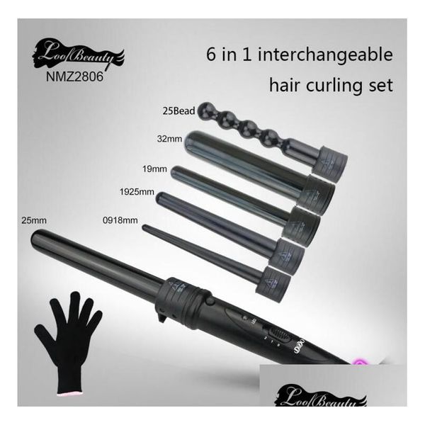 Rizadores Dhs 6 en 1 Juego de varita Cerámica Pinzas para el cabello Curl Iron The Curler Roller Gift 0932Mm Eu Us Drop Delivery Products Care Styling Dha9W