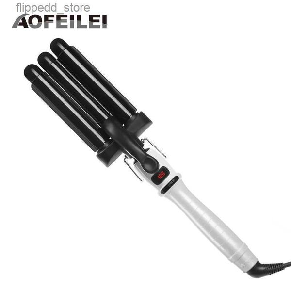 Curling Irons Peine de pelo eléctrico Curling Iron Waver Roller Wand 110-220v Perm Cerámica Triple Barriles Deep Curler Wave Curly Styling Herramientas Q231128